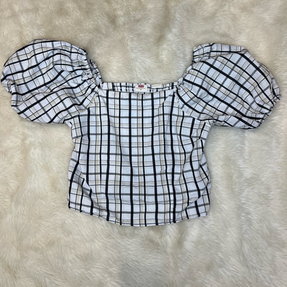 Women’s Top (White with Black/Yellow Stripes) - Levi’s - Size XS